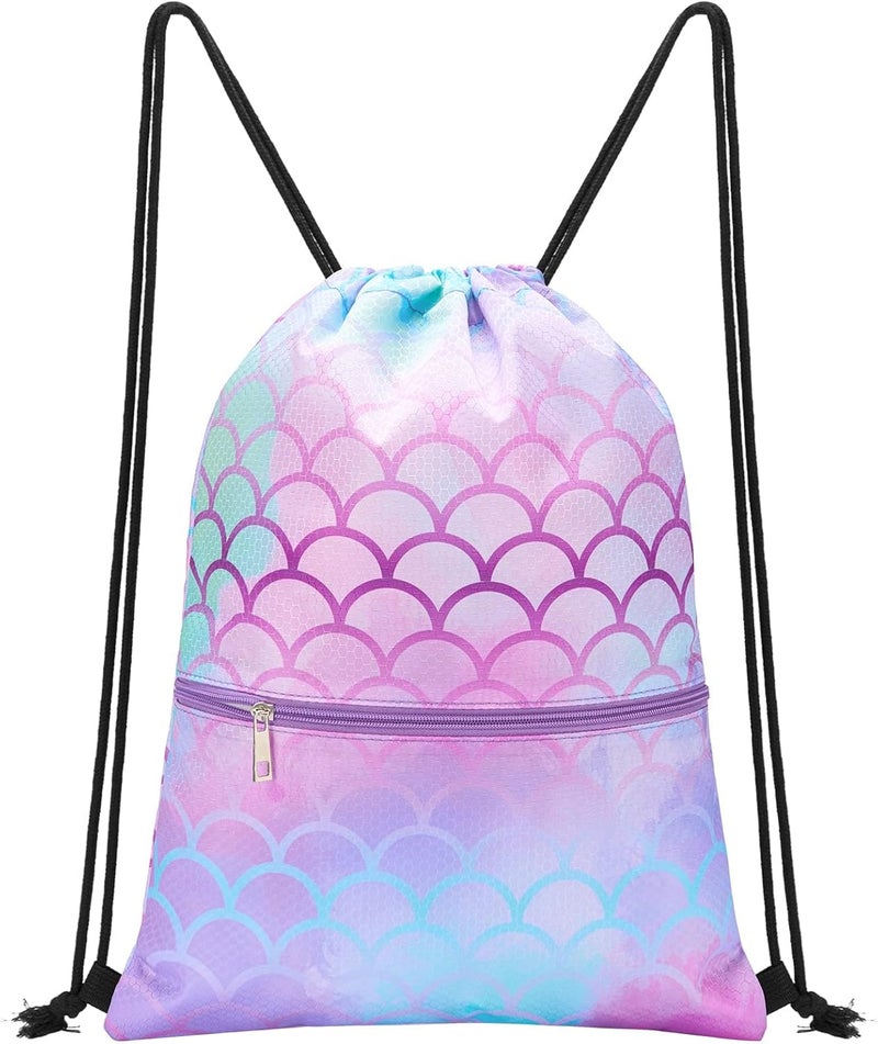 WAWSAM WAWASAM Kids Drawstring Backpack, Gym Swim Bag Cinch Bag for Girls Boys with Zipper Pocket - Image 1